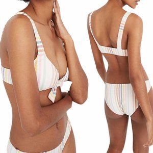 Madewell Tie-Front Bikini Top in Seersucker Stripe Size X-Small C1046